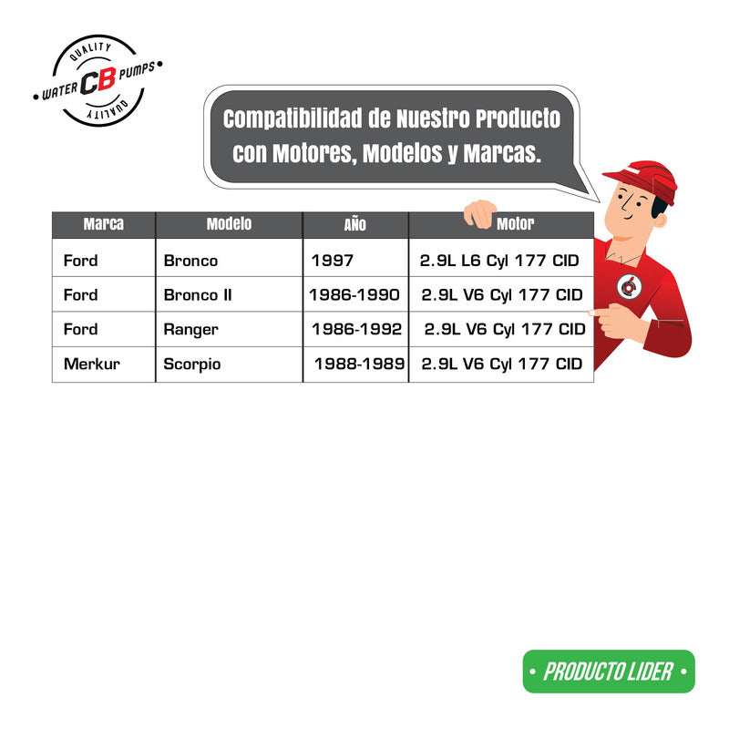 Water Pump Ford Ranger Bronco V6 2.9l 1986-1992 E6tz8501a