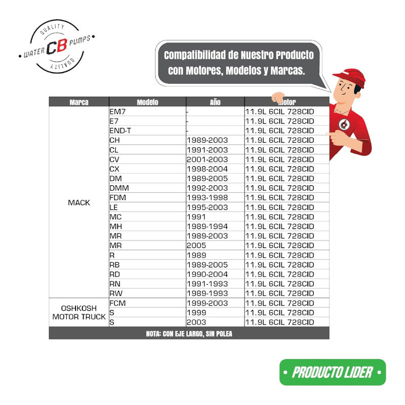 Bomba De Agua Mack Diesel Em7 E7 End-t Flecha Larga 6cil