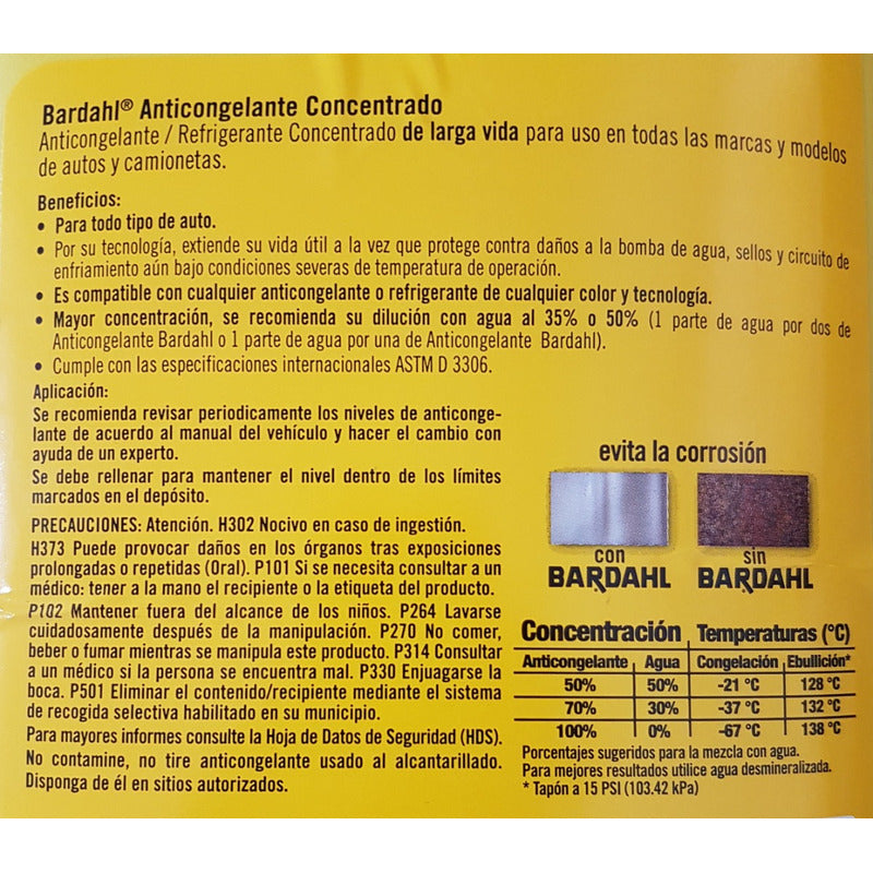 Anticongelante Refrigerante Bardahl Concentrado 1galón 3.78l