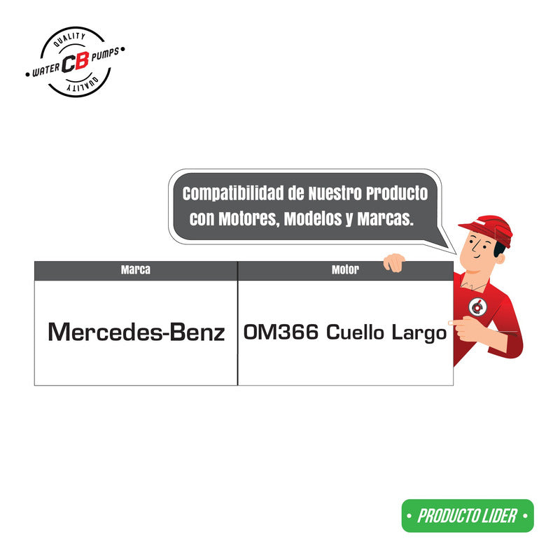 Bomba De Agua Mercedes Benz Diesel Om366 94-92 Cuello Largo