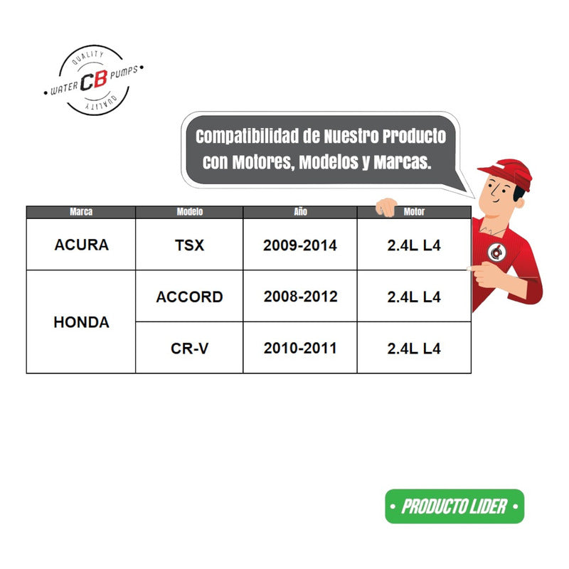 Water Pump Honda Accord Cr-v Acura Tsx 08-11 2.4l