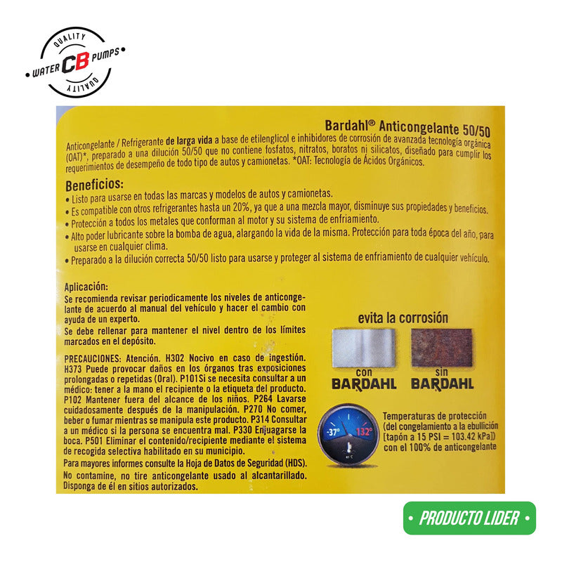 Anticongelante Refrigerante Bardahl 50/50 1 Galón 3.785l