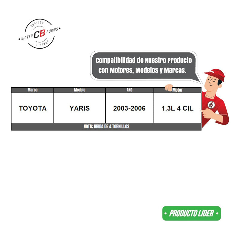 Bomba De Agua Toyota Yaris 1.3l 2003-2006 Polea 4 Tornillos