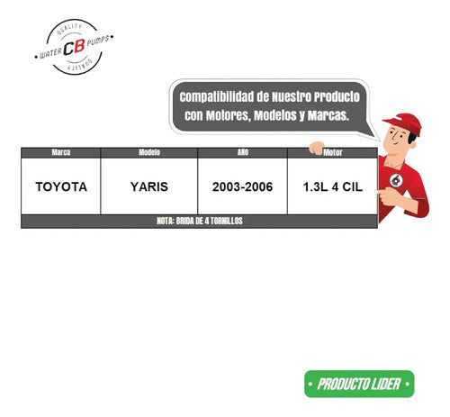 Bomba De Agua Toyota Yaris 1.3l 2003-2006 Polea 4 Tornillos