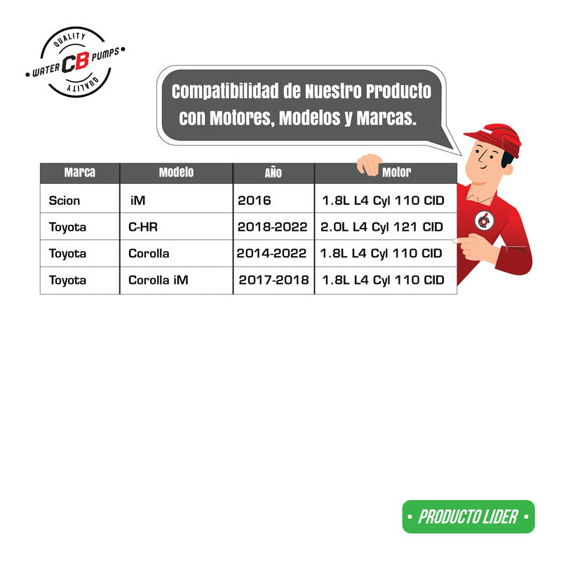 Bomba De Agua Toyota Corolla Im 1.8l C-hr 2.0l L4 2014-2020