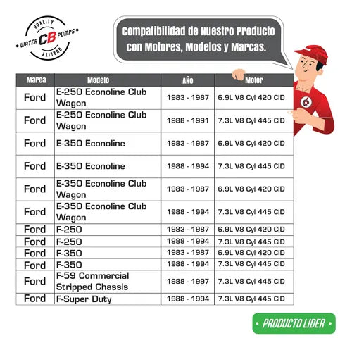 Bomba De Agua Ford Diesel F-150 F-250 F350 83-94 6.9 7.3l V8