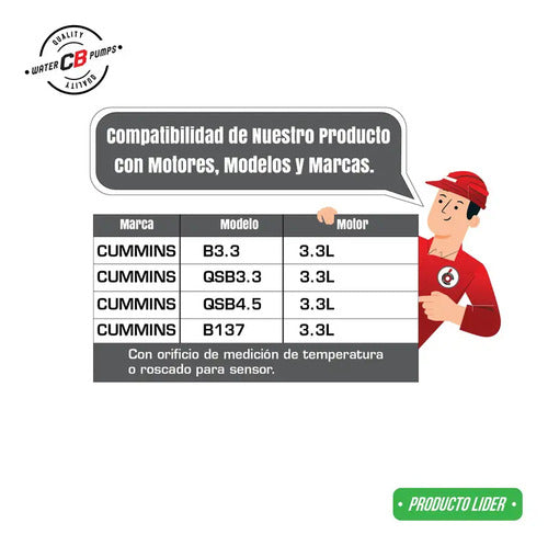 Bomba De Agua Para Cummins B3.3 Qsb3.3 Qsb4.5 (con Orificio)