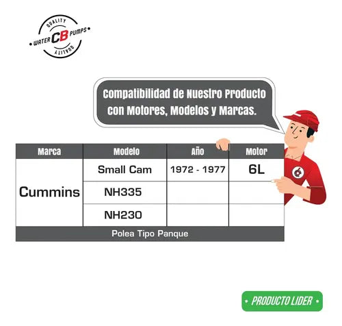 Bomba De Agua Para Cummins Small Cam Nh230 Nh335