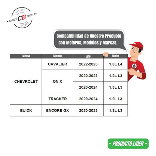Bomba De Agua Chevrolet Cavalier Onix Tracker 1.2l 1.3l L3