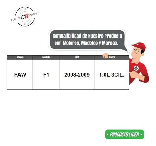 Bomba De Agua Compatible Con Faw F1 2008-2009 1.0l 3 Cil