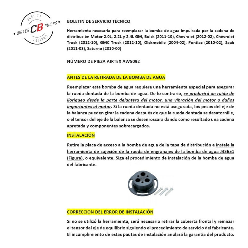 Bomba De Agua Cavalier Malibu Captiva Pontiac G5 G6 2.2 2.4l