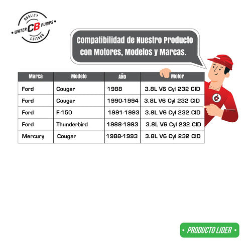 Bomba De Agua Para Ford Cougar Thunderbird V6 3.8l 1988-1993