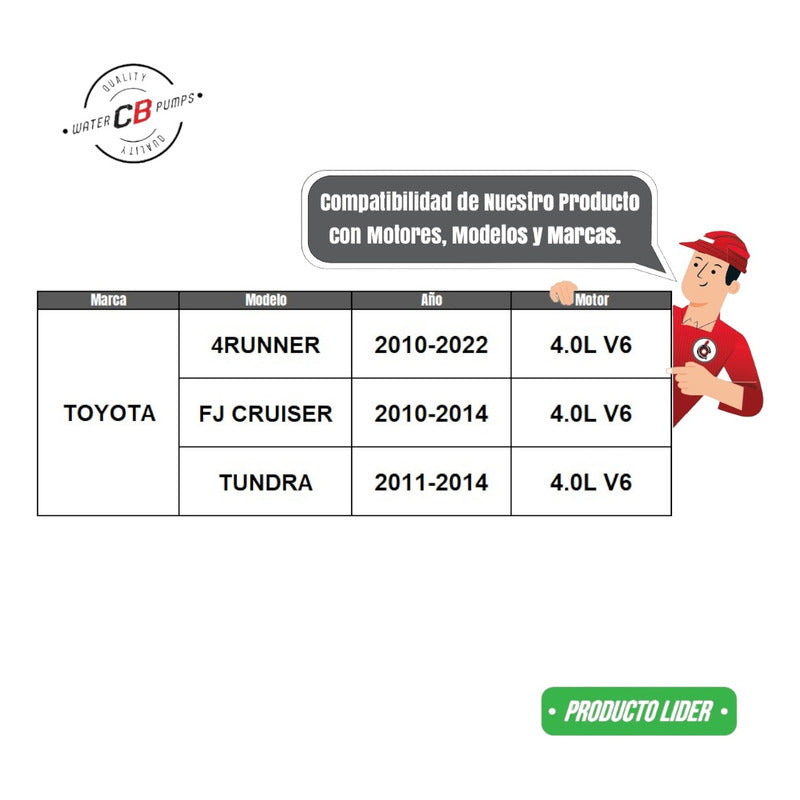 Bomba De Agua Toyota 4runner Fj Cruiser Tundra 10-19 V6 4.0l
