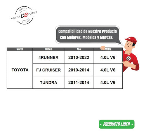 Bomba De Agua Toyota 4runner Fj Cruiser Tundra 10-19 V6 4.0l
